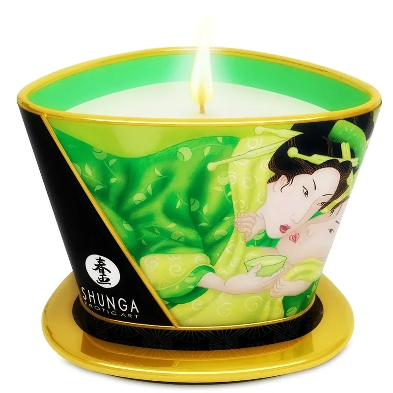 bougie massage érotique arôme thé vert huile chauffante hydratante 170ml design japonais élégant intime sensuel romantique relaxant