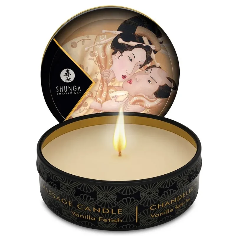 Bougie de massage Shunga Caress By Candelight vanille 30ml design érotique japonais art sensuel huile chaude pour massages intimes