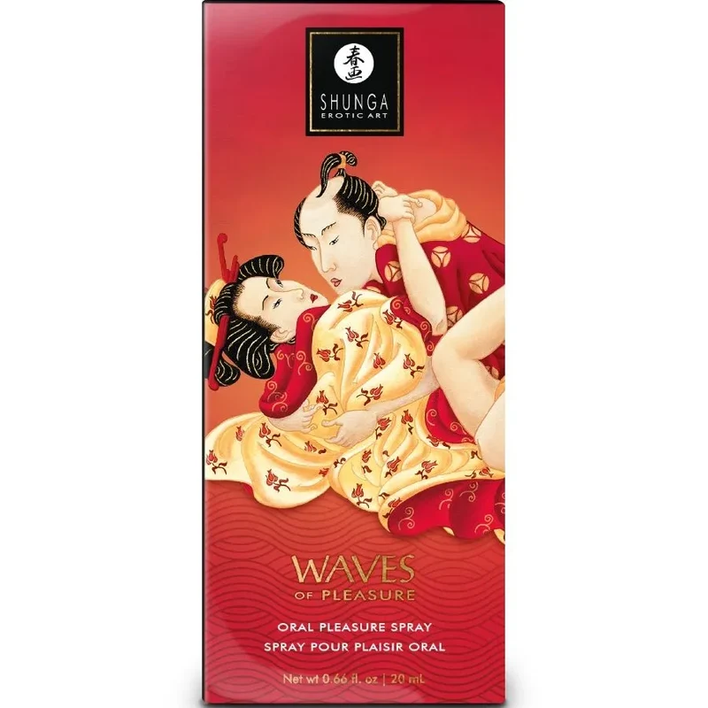 Shunga Waves Pleasure Spray Oral Seductive Fraise Élégance Design Artiste Sexe Intime Spray 20 Ml