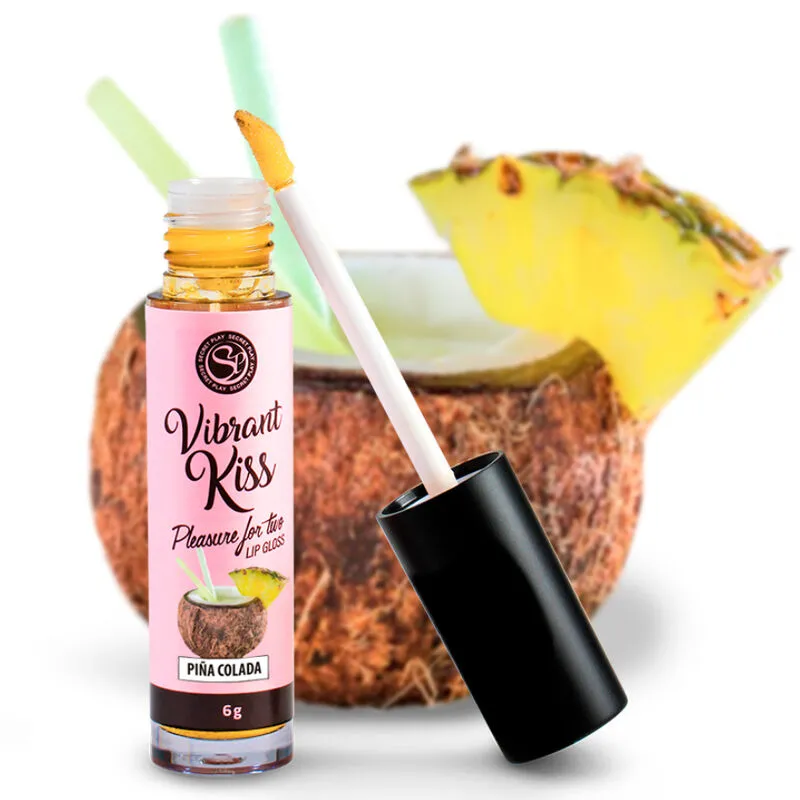 gloss lèvres vibrant aphrodisiaque exotique ananas coco doré brillant sensoriel vibratoire intime couple élégant discret applicateur mousse précis durable
