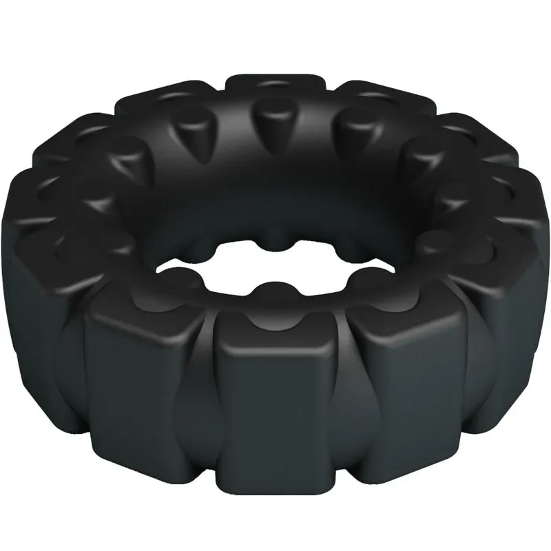 anneau silicone souple hypoallergénique ergonomique extensible ajustable texture ondulée segmentée confort maintien érection prolongation sensations supplémentaires discrétion noir
