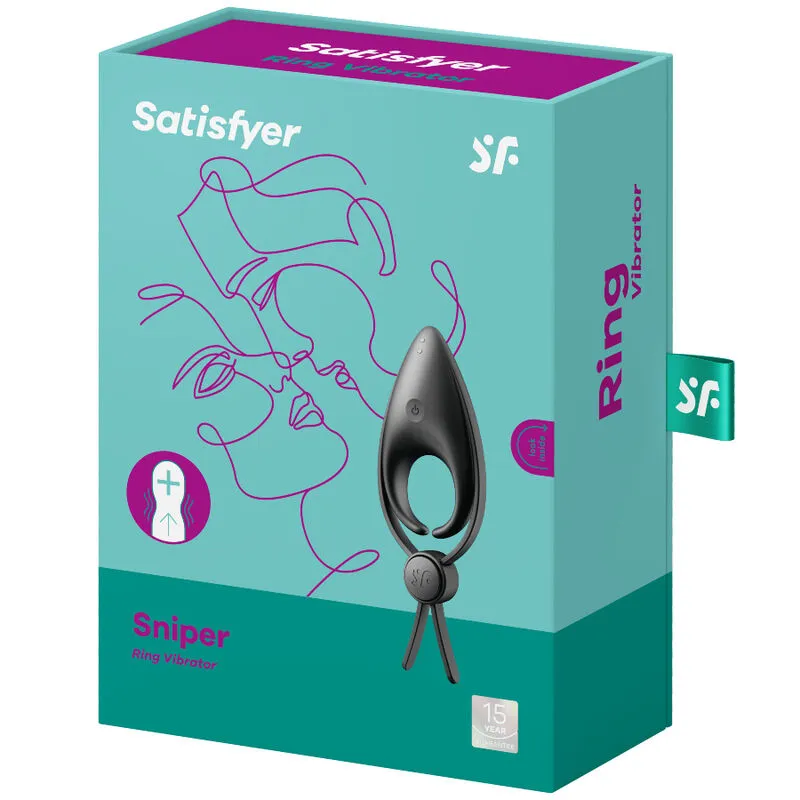 Anneau vibrant pour pénis Satisfyer Sniper, silicone hypoallergénique, ajustable, vibrations intenses, endurance améliorée, sextoy discret couple