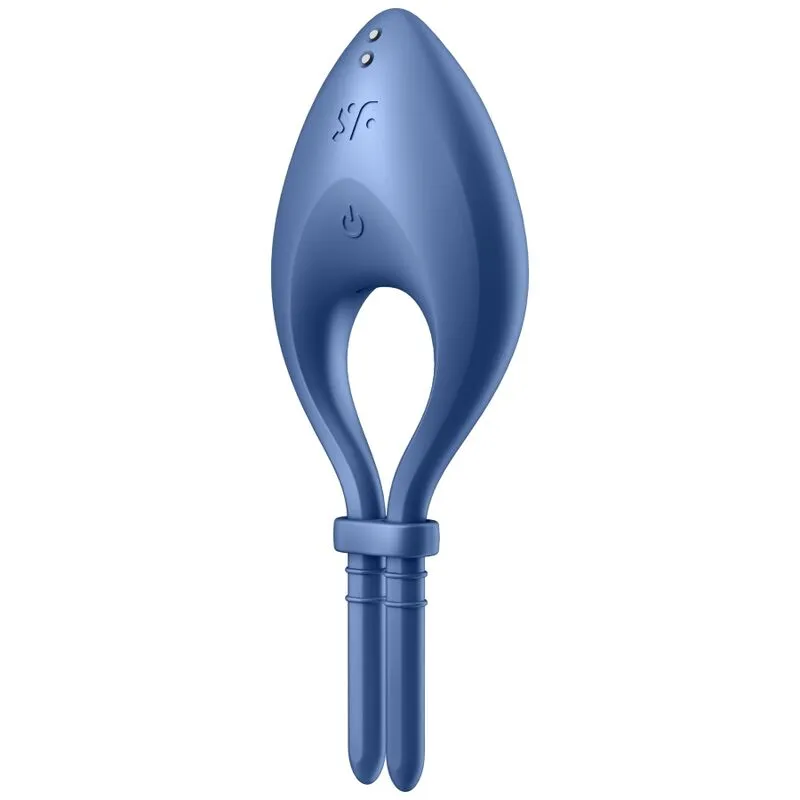 Anneau vibrant Satisfyer Bullseye silicone médical réglable stimulation intime intimité sextoy couple application contrôlablebleu