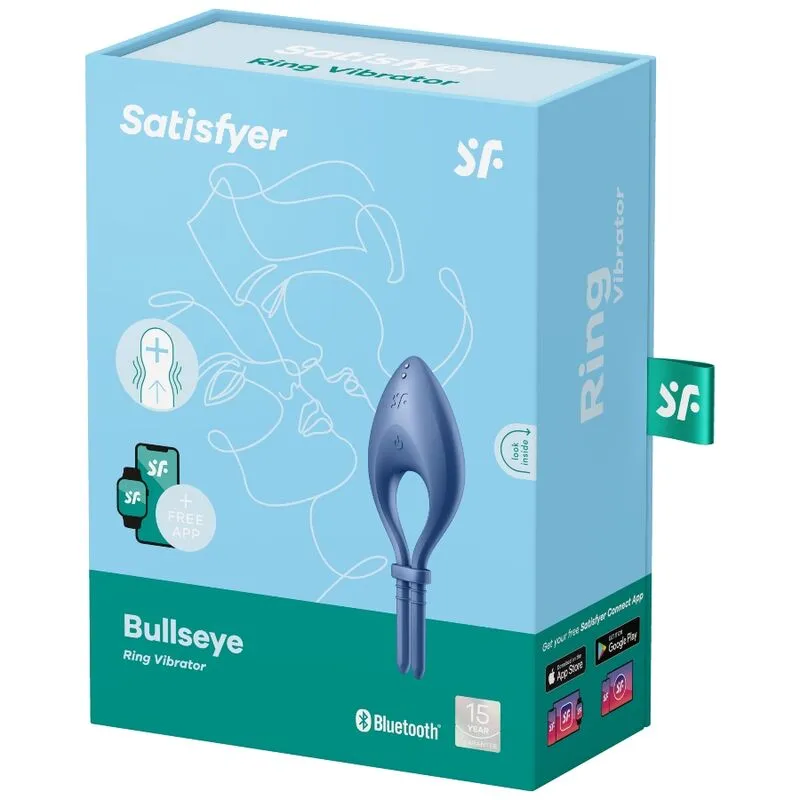 Anneau vibrant Satisfyer Bullseye silicone médical réglable stimulation intime intimité sextoy couple application contrôlablebleu