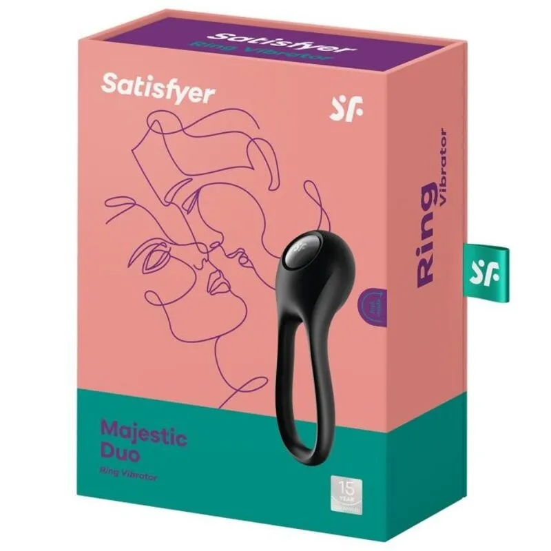 Anneau vibrant Satisfyer Majestic Duo Noir double刺激 multi-vitesses silicone médical grade couple discrétion garantie 15 ans