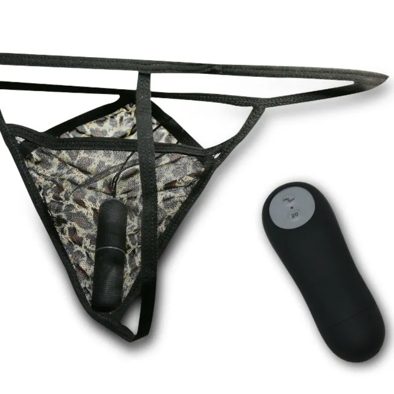 string érotique motif léopard bordures noires tissu polyester élasthanne vibrateur cylindrique compact poche intime télécommande sans fil hypoallergénique facile nettoyage