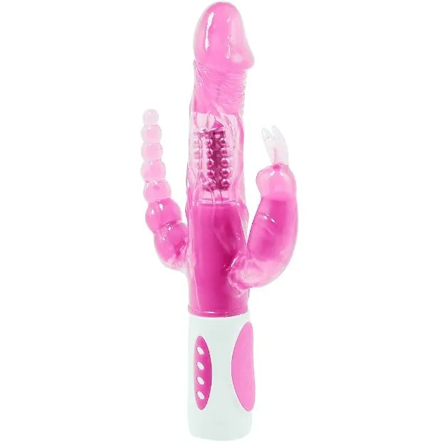 Vibromasseur rotateur Pretty Bunny triple stimulation clitoridienne point G anal multi-vitesses TPE/TPR hypoallergénique