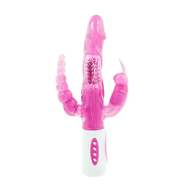 Vibromasseur rotateur Pretty Bunny triple stimulation clitoridienne point G anal multi-vitesses TPE/TPR hypoallergénique