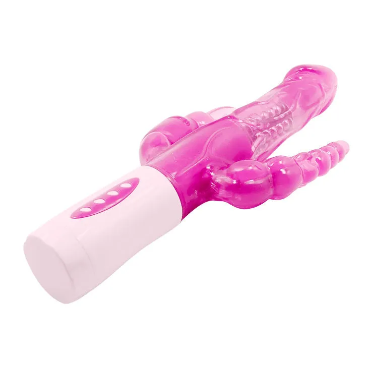 Vibromasseur rotateur Pretty Bunny triple stimulation clitoridienne point G anal multi-vitesses TPE/TPR hypoallergénique