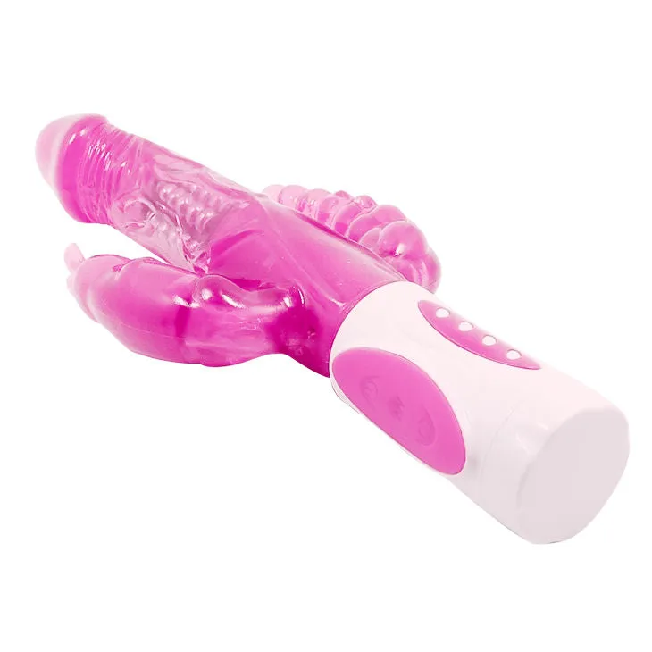 Vibromasseur rotateur Pretty Bunny triple stimulation clitoridienne point G anal multi-vitesses TPE/TPR hypoallergénique