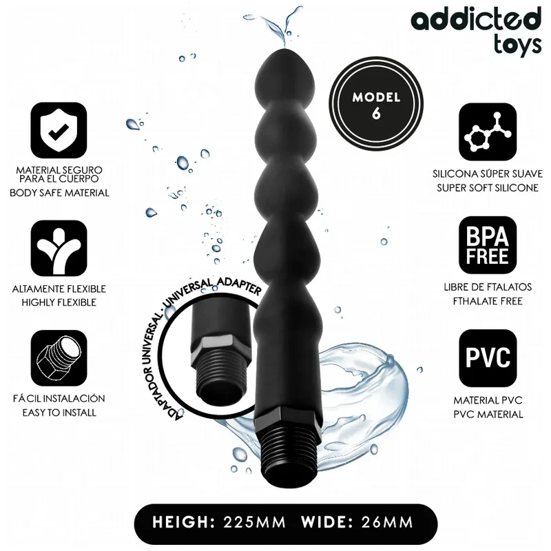 Nettoyeur anal Addicted Toys avec adaptateur universel, modèle 6, silicone souple, hygiène intime, sextoy discret, accessoire bien-être intime, femme couple