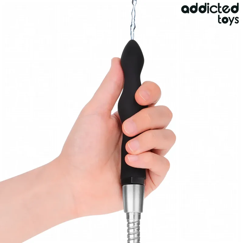 nettoyeur anal universel silicone souple adaptateur modèle3 ergonomique hypoallergénique facile nettoyage insertion arrondie discrétion noir connexion filetée dimensions compactes