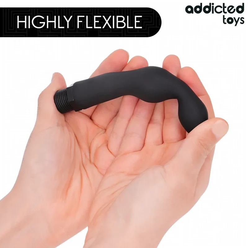nettoyeur anal universel silicone souple adaptateur modèle3 ergonomique hypoallergénique facile nettoyage insertion arrondie discrétion noir connexion filetée dimensions compactes
