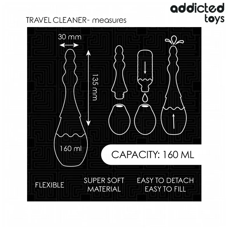 Nettoyeur Voyage Silicone Haute Qualité Hygiène Intime Discret Sécurisé Portable Compact Noir 160ml Ergonomique Bulbée Conique Sphérique Doux
