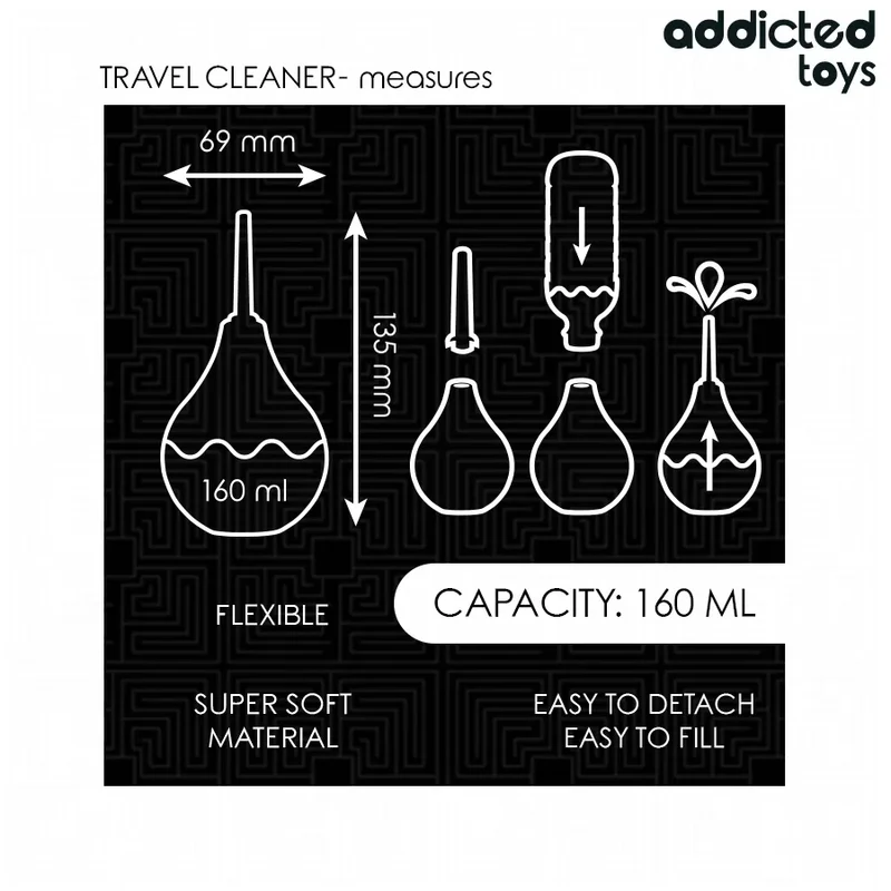 Nettoyant anal voyage taille compacte 160 ml hygiène intime discrète Addicted Toys portable silicone