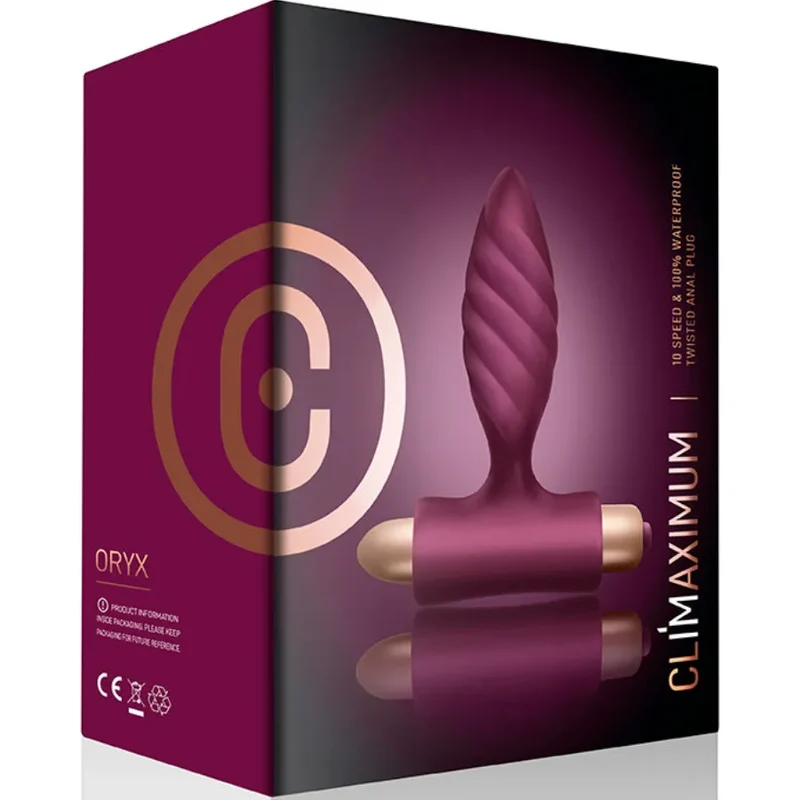 Dilatateur anal torsadé vibrant Oryx silicone médical hypoallergénique souple amovible métallique doré ergonomique base conique pointue discret réglable dix niveaux