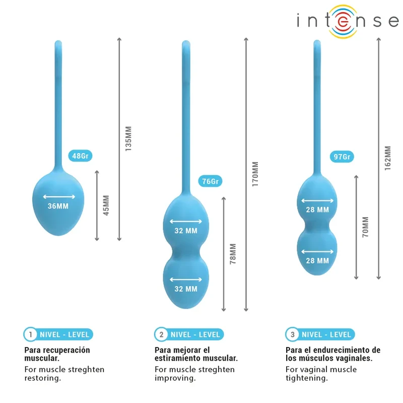 Boules de Kegel Charli Intense - Kit de renforcement pelvien - Tonus musculaire - Confort et sécurité - Silicone médical hypoallergénique - Design moderne bleu