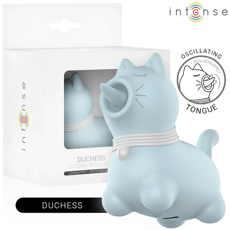 Stimulateur clitoridien Duchesse, langue rotative 360°, silicone doux, bleu pastel, sextoy intime, plaisir intense