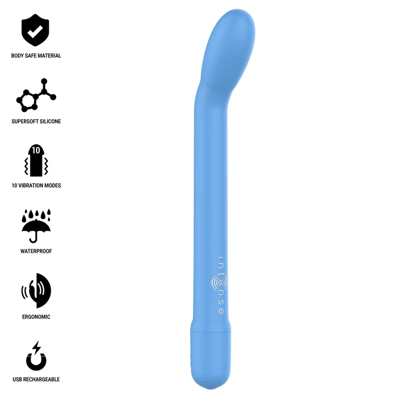Vibromasseur rechargeable G-spot Karlie bleu ABS BPA-free 10 modes vibration design courbé stimulation intime femme couple sextoy discret