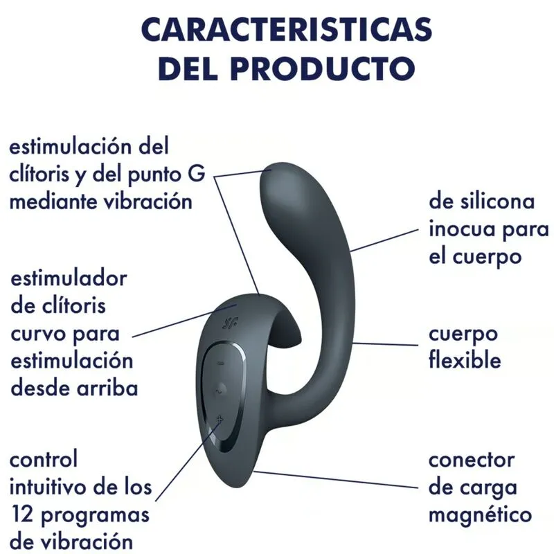 Vibromasseur sextoy Satisfyer G For Goddess 1 stimulation G-spot clitoridienne 12 modes vibrations silicone gris foncé rechargeable