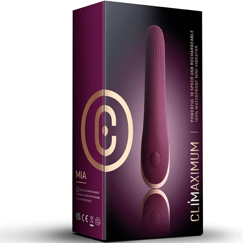 Vibromasseur discret stimulation clitoridienne Mia Climaximum 10 vitesses silicone doux IPX7 étanche ABS batterie longue durée