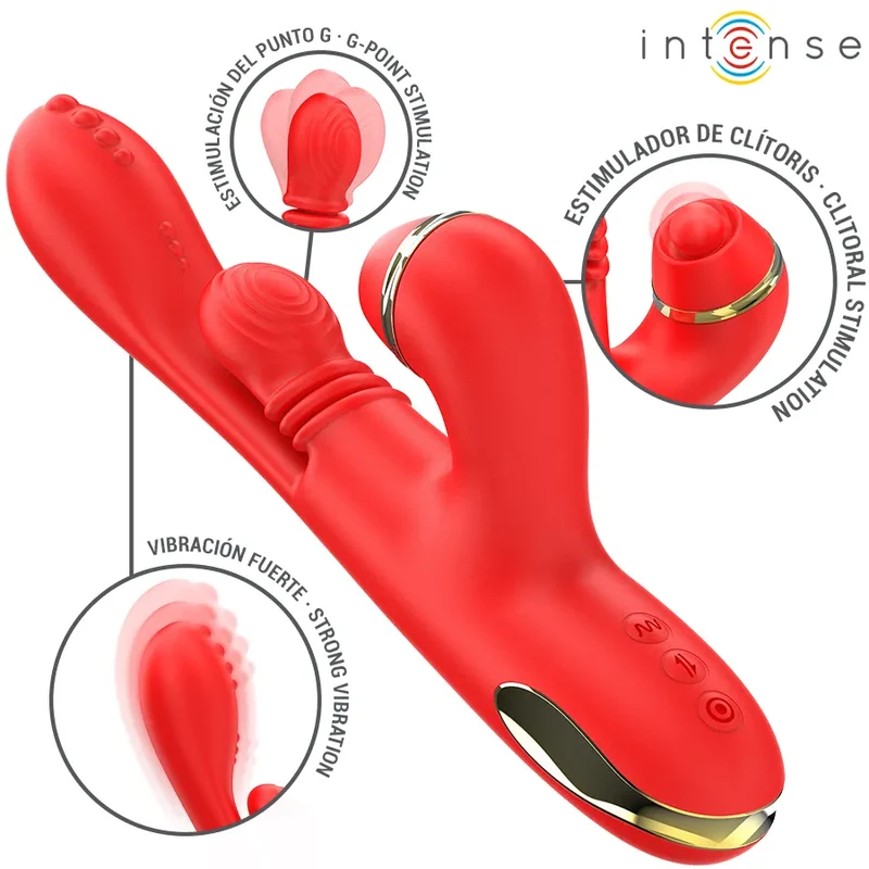 vibrateur multifonctionnel Katy quatre têtes interchangeables silicone médical hypoallergénique rechargeable étanche double moteur stimulation clitoridienne point G ergonomique