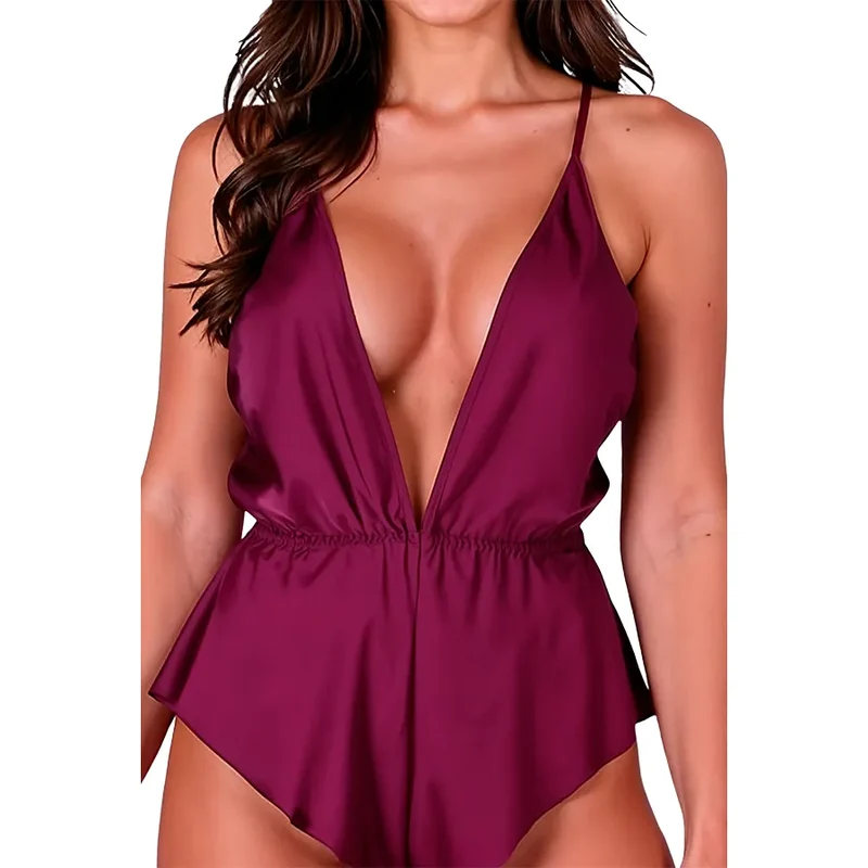 Body SENSIE Passion Woman Teddies Corps Prune satiné élégance confort lingerie érotique femme sexy occasion intime soirée