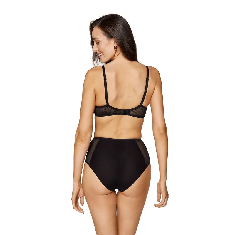Culotte Taille Haute Dentelle Brillante Motif Floral Tulle Dos Invisible Gousset Coton Certifié Confortable Respirant Extensible Sculptant Affinant