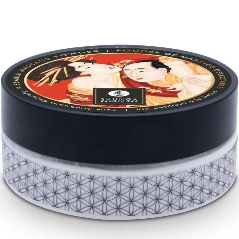 Shunga coffret poudre massage comestible fraise plumeau plumes rouge artisanal japonais inspiré sensuel raffiné élégant sophistiqué sensoriel
