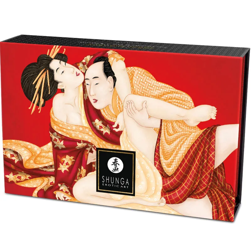 Shunga coffret poudre massage comestible fraise plumeau plumes rouge artisanal japonais inspiré sensuel raffiné élégant sophistiqué sensoriel