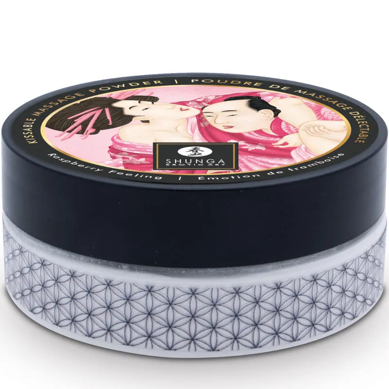 Shunga - Kit Érotique Poudre Massage Comestible Framboise Plumeau Sensuel Design Japonais Coffret Intimité cadeau surprise sextoy couple amoureux