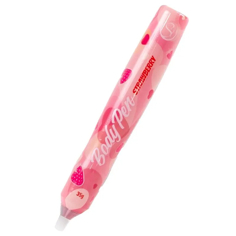 stylo corps secret fraise aromatisé ludique ergonomique rose motifs cœurs lisse plastique hygiénique applicateur pointu précis généreux 35g discret romantique