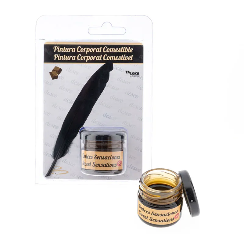 peinture comestible érotique chocolat corps applicateur plume transparente élégant savoureuse onctueuse artistique sensuelle discrète verre pot 30ml conservation