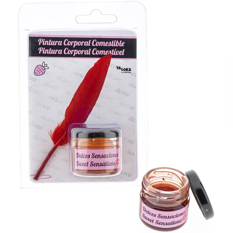 peinture comestible érotique fraise savoureuse sensuelle gourmande pot verre plume rouge application douce précise portable discrète