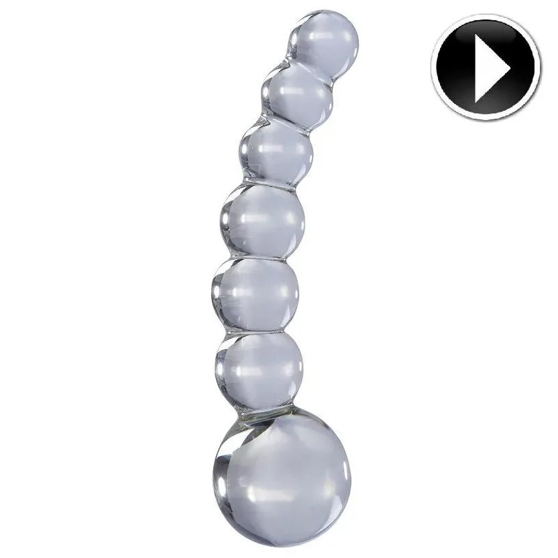 masseur anal verre transparent hypoallergénique hygiénique durable élégant ergonomique courbé sphères graduées poignée large insertion progressive stimulation visuelle