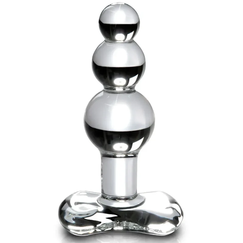 Plug anal en verre transparent design élégant 3 sphères stimulation graduelle P-spot sans phtalate sextoy hygiène intime