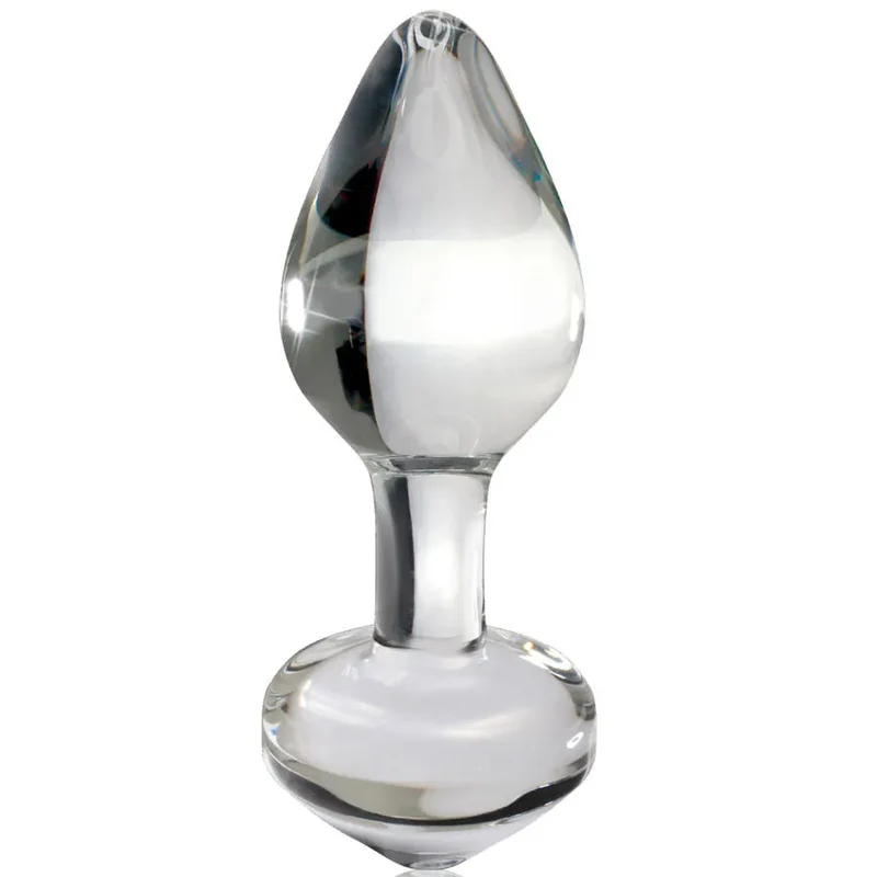 bouchon anal verre transparent conique élégant stimulation prostatique base évasée anneau retrait sécurisé texture lisse hygiénique compatible lubrifiants