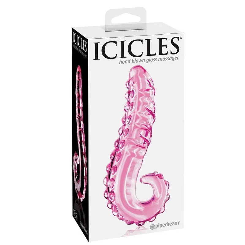 Dildo en verre courbé avec nodules stimulation texturée transparent rose sextoy intime couple érotique hypoallergénique durable