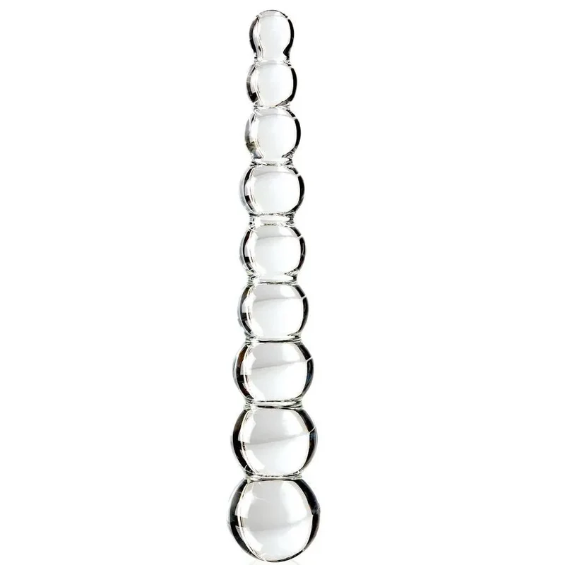 massageur verre soufflé hypoallergénique stimulation anale progressive sphères graduées insertion confortable surface lisse transparent chauffable refroidissable durable hygiénique discret élégant