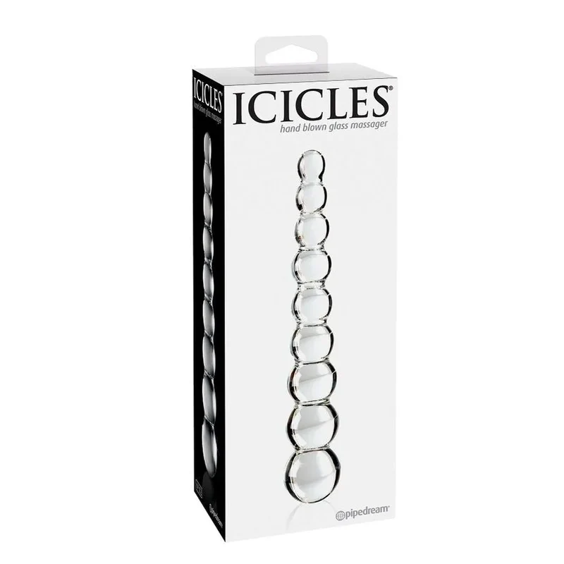 massageur verre soufflé hypoallergénique stimulation anale progressive sphères graduées insertion confortable surface lisse transparent chauffable refroidissable durable hygiénique discret élégant