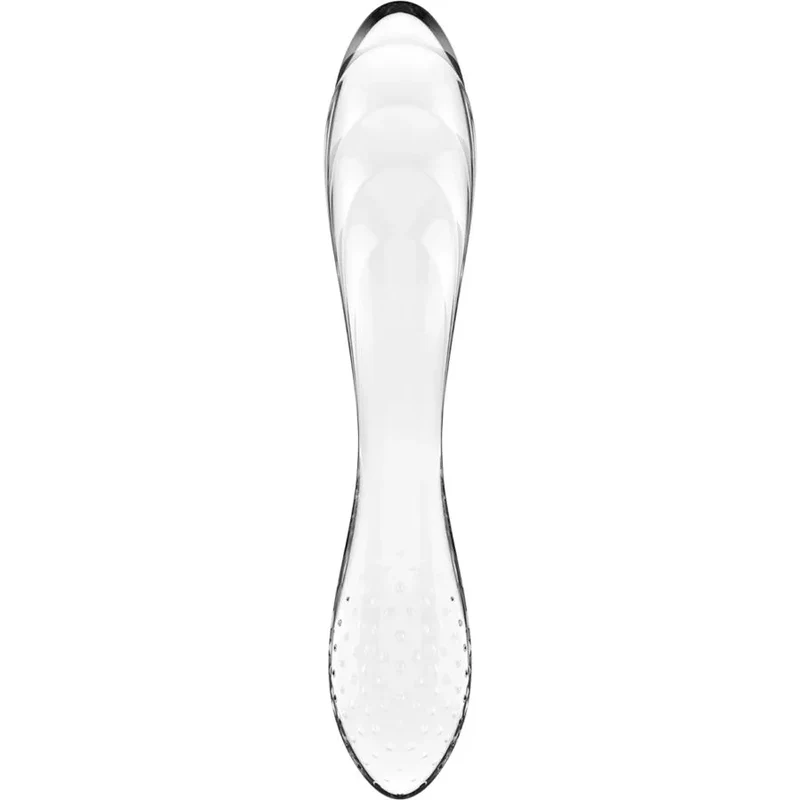 Jouet intime en verre Satisfyer cristal transparent stimulation thermique sextoy double usage point G stimulation clitoridienne hypoallergénique