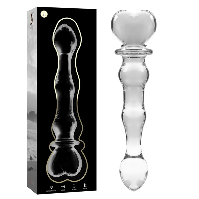 sextoy verre borosilicate transparent ondulé symétrique courbes prononcées coeur arrondie hypoallergénique résistant chocs thermiques nettoyage élégant stimulation anale vaginale