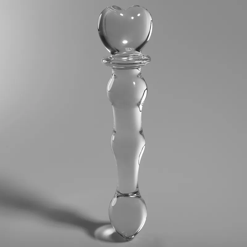 sextoy verre borosilicate transparent ondulé symétrique courbes prononcées coeur arrondie hypoallergénique résistant chocs thermiques nettoyage élégant stimulation anale vaginale