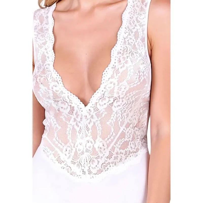 Body en dentelle blanche lingerie érotique design audacieux décolleté V profond soutien généreux matière douce extensible lingerie sexy féminine élégance sensuelle