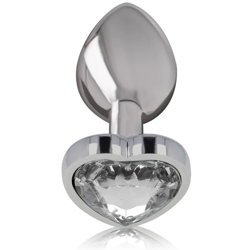 bouchon anal métal inoxydable réfléchissant moyenne conique base évasée bijou cœur cristal transparent hypoallergénique lisse glamour romantique sécurisé discret élégant