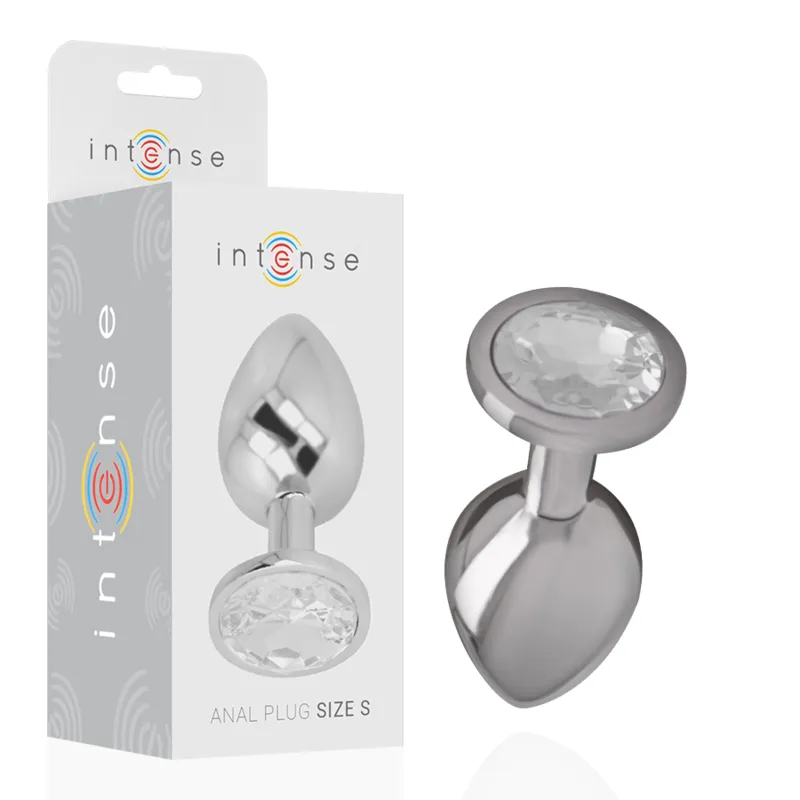 Plug anal métal aluminium avec cristal argent taille S design conique base plate sécuritaire sextoy luxe
