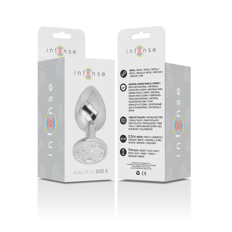 Plug anal métal aluminium avec cristal argent taille S design conique base plate sécuritaire sextoy luxe