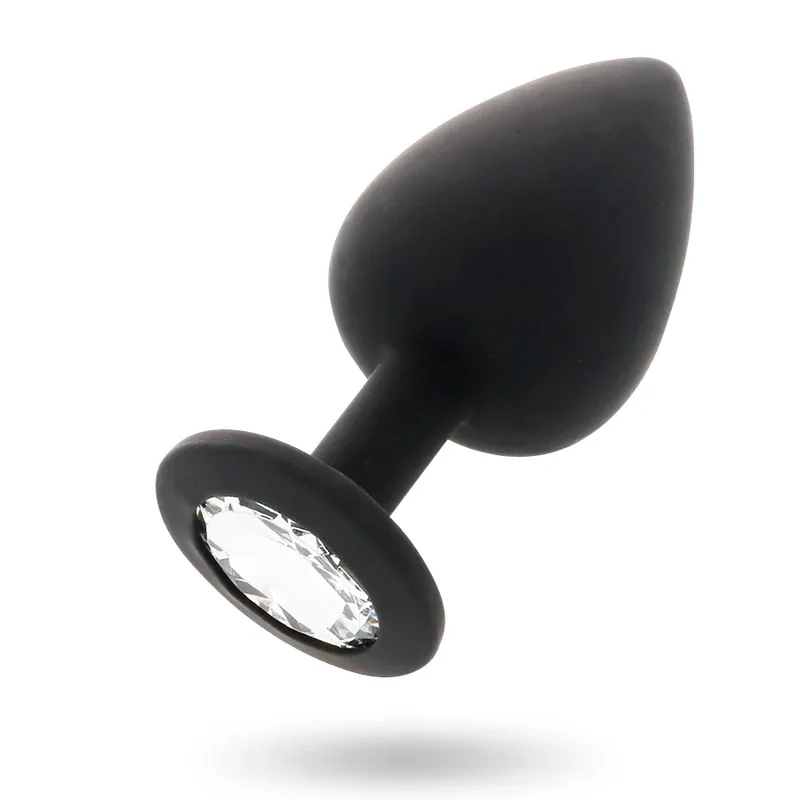 bouchon anal silicone médical hypoallergénique doux soyeux noir mat conique base évasée diamant cristal transparent sécurité confort discret