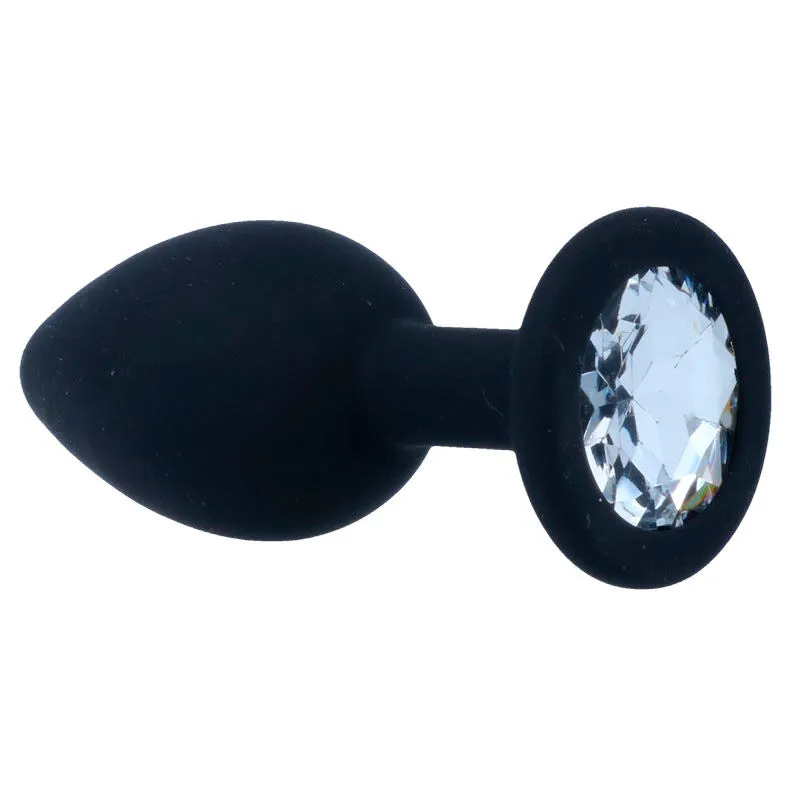 bouchon anal silicone médical hypoallergénique doux soyeux noir mat conique base évasée diamant cristal transparent sécurité confort discret