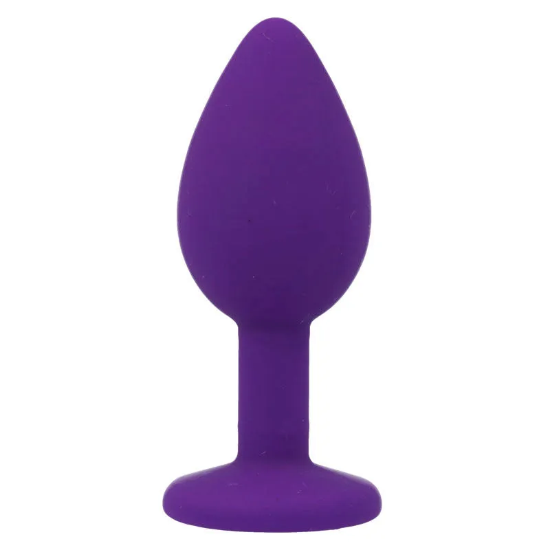 Plug anal silicone médical hypoallergénique doux soyeux ergonomique conique effilé insertion progressive base sécurisée faux diamant transparent lilas